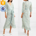 Floral-Print Mesh Wrap V-Ausschnitt mit drei Viertellängen Ärmel Kleid Herstellung Großhandel Mode Frauen Bekleidung (TA0275D)